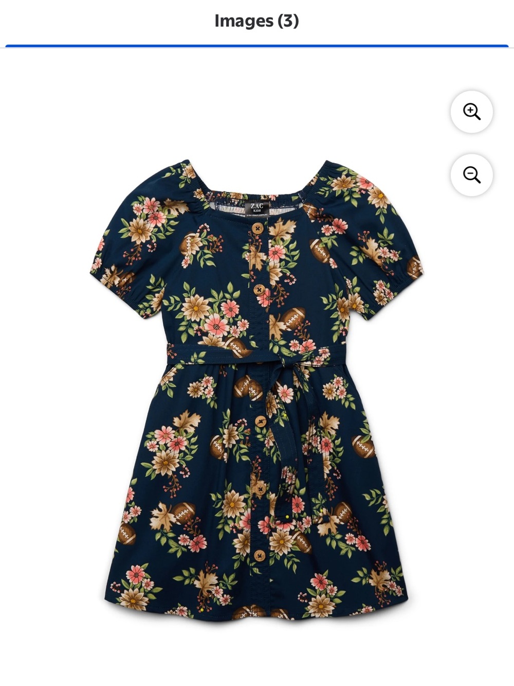 Girls Navy Floral Tie-Waist Casual Dress